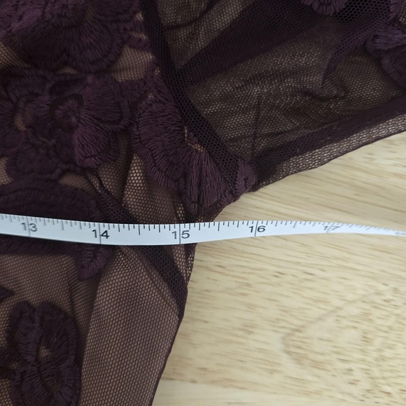 For Love & Lemons Dress Womens Medium Burgundy Floral Embroidered Mesh Mini - Picture 5 of 10
